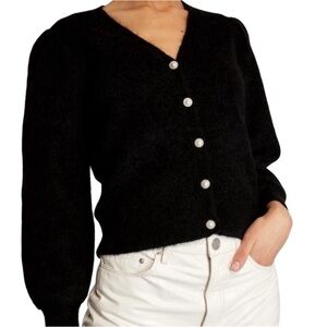 Maje Mohair Cardigan With Jewel Buttons in Black